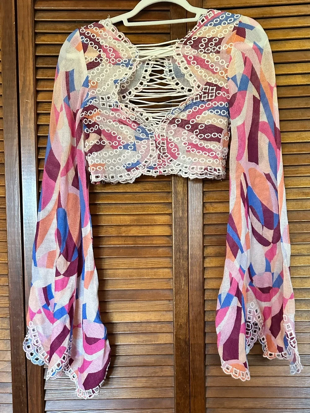 Free People Eyes On You Lace Up Retro Swirl Crop Top size XS